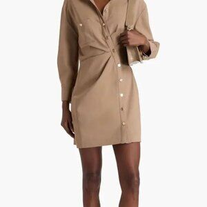 Maje Twill Mini Tailored Shirt Dress in Tan - Size 34